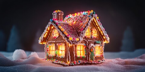 Wall Mural - A brightly lit gingerbread house