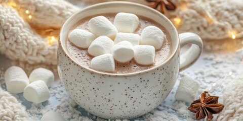 A hot cup of cocoa with marshmallows 