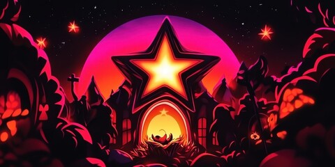 A star shining brightly over a nativity scene