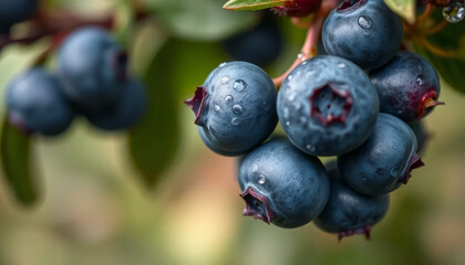 Wall Mural - A bunch of blueberries with drops of water on them