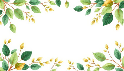 Wall Mural - A green leafy border with a white background