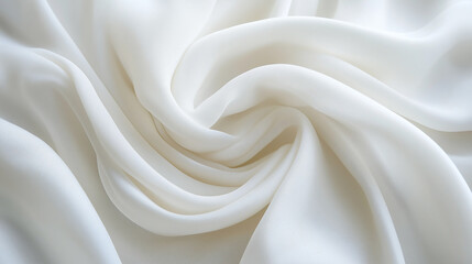 White silk fabric with a smooth, flowing texture. The fabric is folded in the center of the frame to create an elegant swirl pattern.