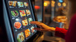© john - A customer's hand touches a touch screen to order food and pay electronically