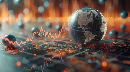 Poster - Economic stability, rising graph and globe. Generative AI.