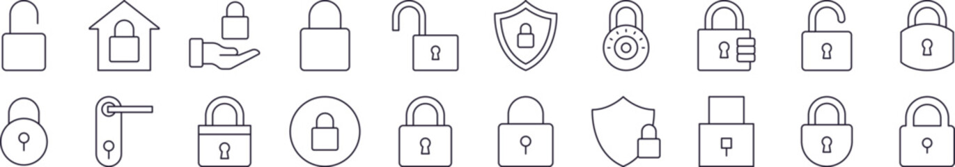 simple linear icon of lock. editable stroke. minimalistic linear pictogram for design of cards, apps