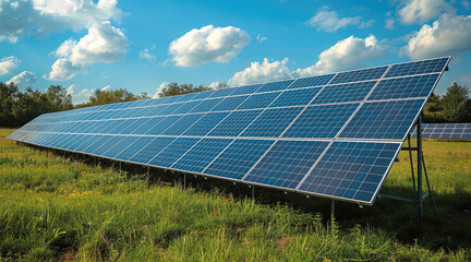 Aufkleber - Solar panels on field under blue sky. Generative AI.
