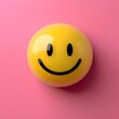 © DeepView - A glossy yellow smiley face on a pink background, symbolizing happiness and positivity.