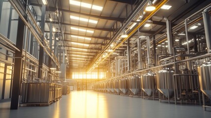 Industrial Factory Interior with Stainless Steel Tanks