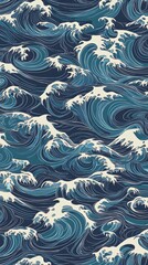 Wall Mural - Abstract illustration of blue and white waves.