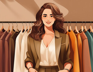 Wall Mural -  Row of female clothing hanging on a rack, set in a trendy fashion showroom, ideal for showc_1(874)