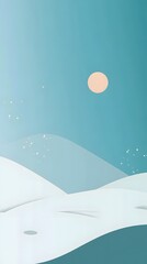 Canvas Print - A minimalist illustration of a snowy landscape under a bright blue sky.