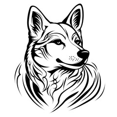 Poster - shiba dog in modern tribal tattoo, abstract line art of animals, minimalist contour. Vector on white background