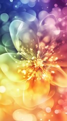 Poster - A vibrant abstract flower with a rainbow bokeh background.