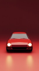 Canvas Print - Red classic car with headlights on against a red background.