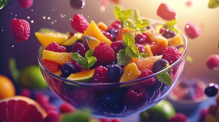 Wall Mural - Fresh Fruit Salad in Glass Bowl