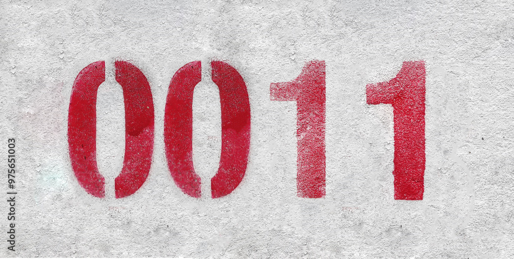 Red Number 0011 on the white wall. Spray paint. Stock Photo | Adobe Stock
