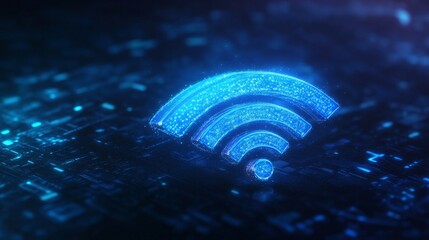 Fototapete - Glowing blue wifi symbol on digital background, technology connection concept