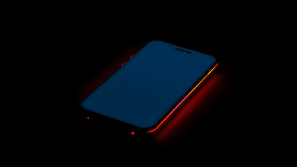 Wall Mural - red light lines on the edge of the phone on a dark background. generative ai