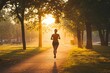 © Erich - Woman jogging through park at sunrise enjoying fitness and nature