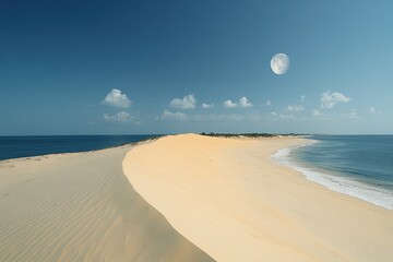 Wall Mural - Sandy Dune Meets the Ocean Under a Full Moon