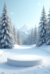 Sticker - Snowy scene with an empty round podium for product showing