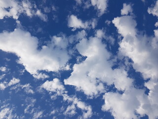 Wall Mural - blue with fluffy clouds, day landscape background