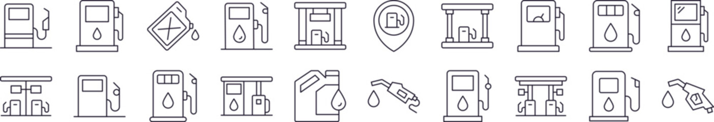 Wall Mural - gas station line icon collection. editable stroke. minimalistic linear pictogram for design of cards