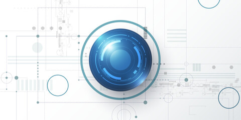 Fototapete - Vector Abstract circuit board with 3d eyeball, Illustration high tech computer, engineering, science,technology on white background. Hi-tech digital technology and futuristic concept