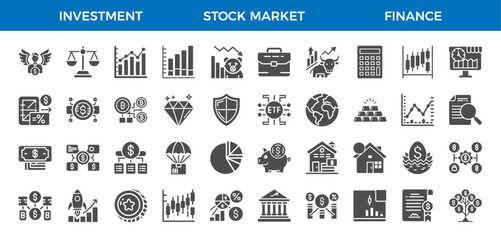  investment stock market finance glyph icon set