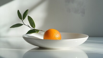 166. A pristine white bowl with a single fresh fruit