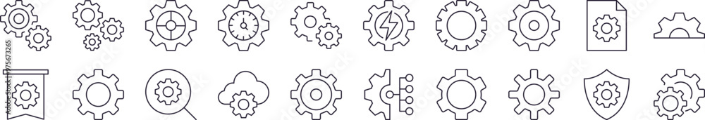 Gear Line Icon Set. Editable Stroke. Minimalistic Linear Pictogram for ...