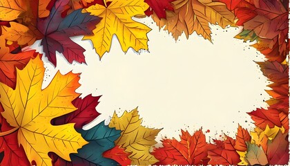 Vibrant autumn leaves frame showcasing the beauty of fall foliage with rich reds and yellows in a colorful seasonal nature art design