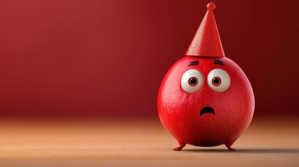 Wall Mural - A red fruit with a party hat on its head, AI