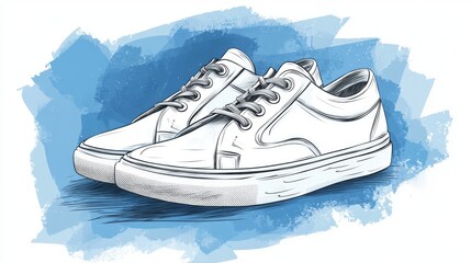 A pair of white sneakers drawn in a simple, cartoon style.