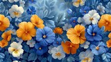 Floral vector illustration. Seamless print with bluebells and pansies on a blue background