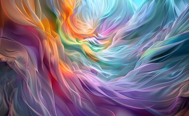 Artistic wallpaper featuring a delicate swirling flow of bright colours and swirling patterns.