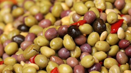 Olives in a bowl at a market stall