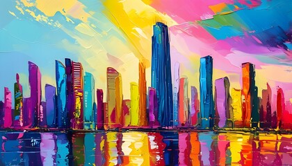 Wall Mural - Vibrant Abstract Cityscape Silhouette in a Painterly Style