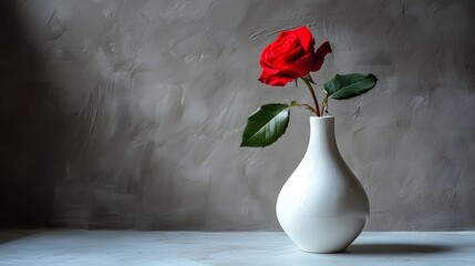 4. A minimalist white vase with a single red rose