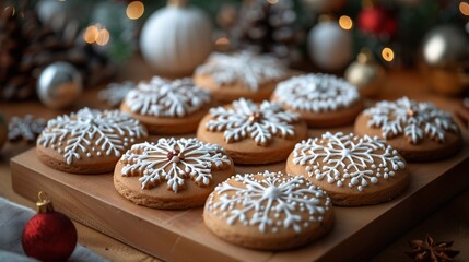 Christmas homemade ginger cookies on a wooden board