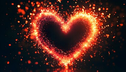 Wall Mural - Fiery glowing heart shape created from vibrant particles against a dark backdrop