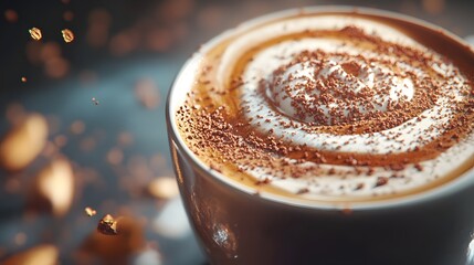 Wall Mural - A Cup of Coffee with Whipped Cream and Cocoa Powder