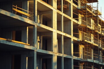 Modern apartment block under construction showcasing contemporary architectural design and progress