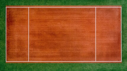 A tennis court with a red and white line