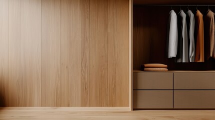 A wooden closet with a wooden wall and a wooden floor