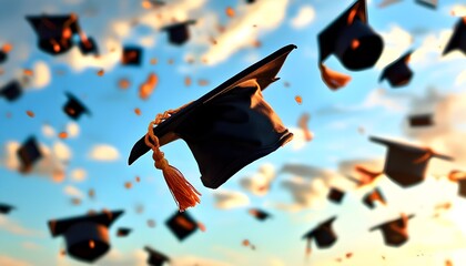 Wall Mural - Graduation Cap Soaring Skyward Celebrating Educational Achievement and New Beginnings