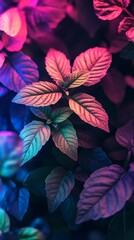 Sticker - Vibrant leaves with neon colors, artistic nature concept