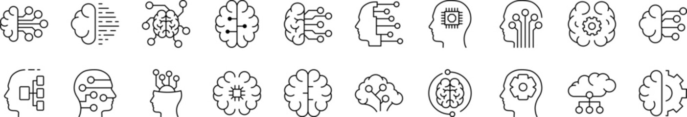 Wall Mural - artificial intelligence line icon set. editable stroke. minimalistic linear pictogram for design of 