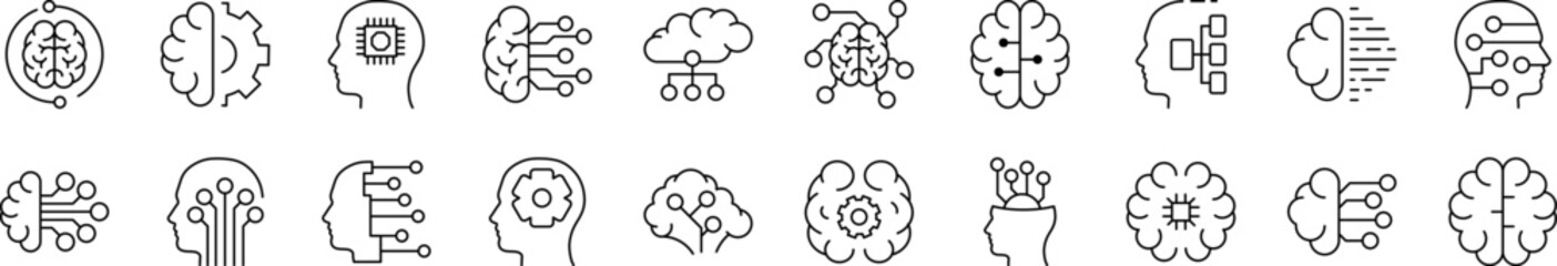 Wall Mural - artificial intelligence line icon pack. editable stroke. minimalistic linear pictogram for design of