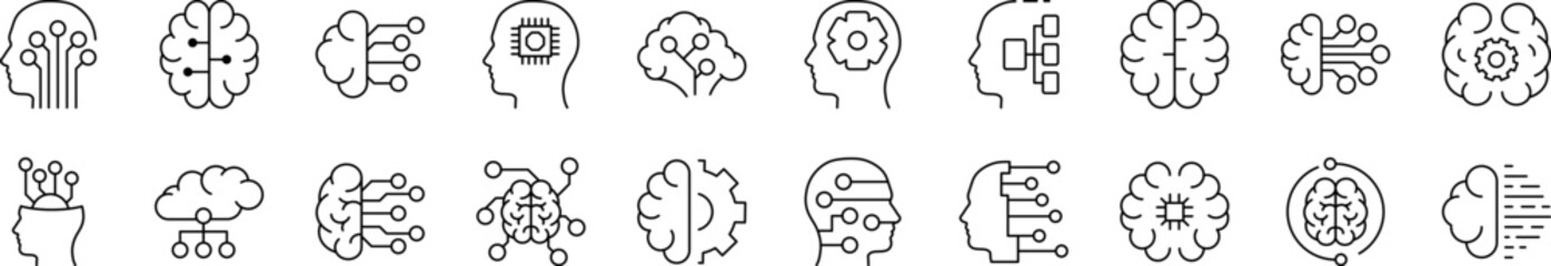 Wall Mural - artificial intelligence line icon bundle. editable stroke. minimalistic linear pictogram for design 